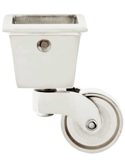 Large Square-Cup Caster with 1 1/4 inch Brass Wheel in Polished Nickel.